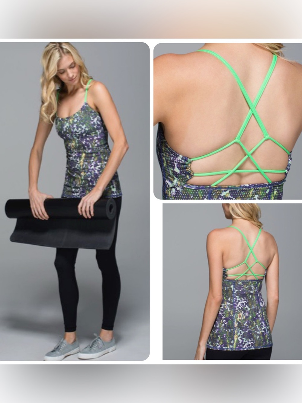 NWOT Lululemon Dancing Warrior Tank *Floral Sport White Multi / Pistachio (US 8)
